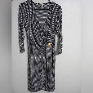 Anne Klein Black and White Geometric Dress with Gold Accent